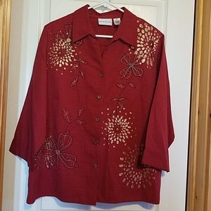 Embroidered, beaded and painted blouse.